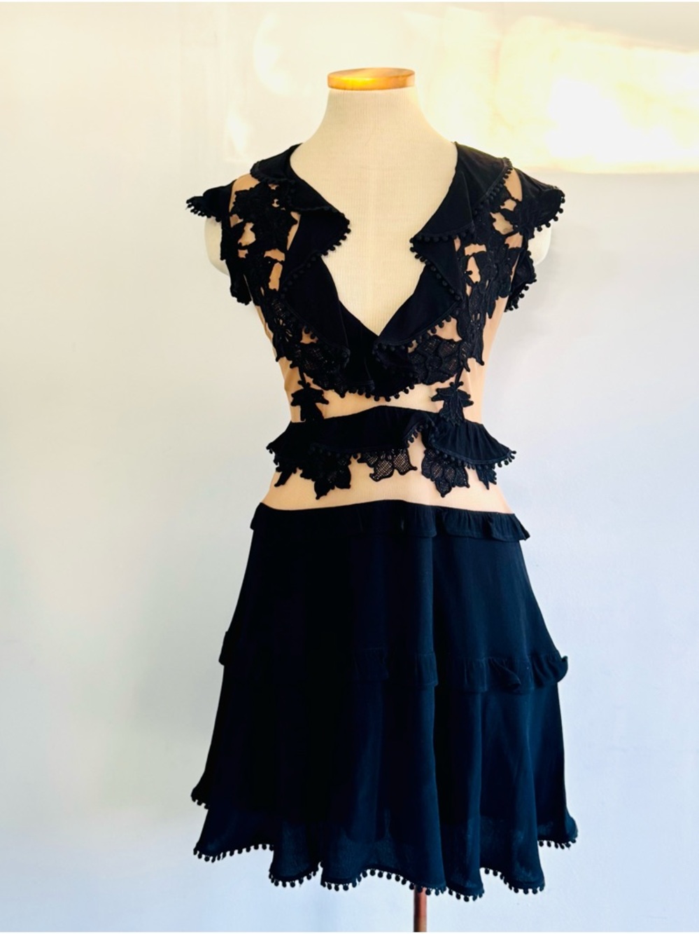 For Love And Lemons Nude and Black Mesh and Appliqué Dress Small